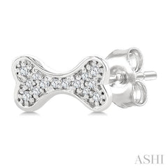 1/10 Ctw Petite Dog Bone Round Cut Diamond Fashion Stud Earring in 10K White Gold