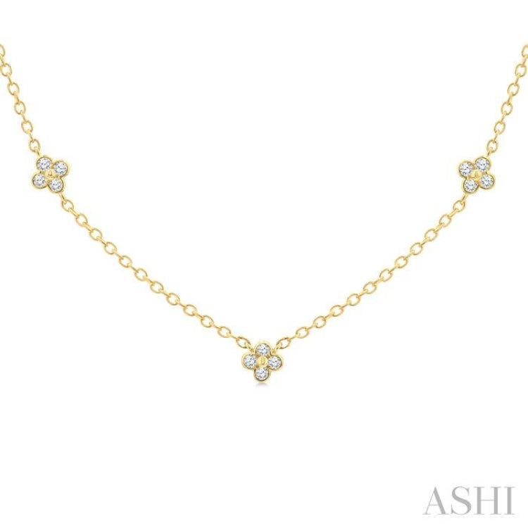 1/3 Ctw Clover Motif Bezel Set Round Cut Diamond Station Necklace in 10K Yellow Gold