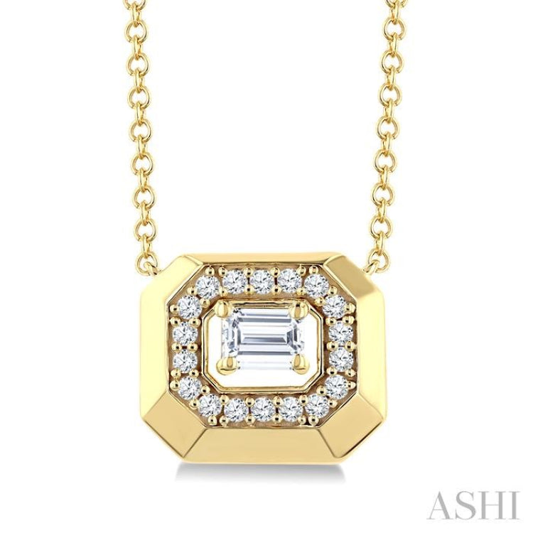 1/3 Ctw Open Window Emerald and Round Cut Golden Glow Diamond Fashion Pendant With Chain in 14K Yellow Gold