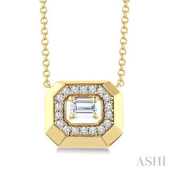 1/3 Ctw Open Window Emerald and Round Cut Golden Glow Diamond Fashion Pendant With Chain in 14K Yellow Gold