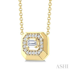 1/3 Ctw Open Window Emerald and Round Cut Golden Glow Diamond Fashion Pendant With Chain in 14K Yellow Gold