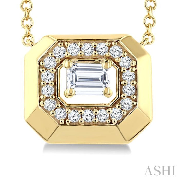 1/3 Ctw Open Window Emerald and Round Cut Golden Glow Diamond Fashion Pendant With Chain in 14K Yellow Gold
