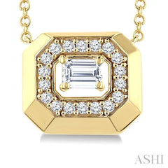 1/3 Ctw Open Window Emerald and Round Cut Golden Glow Diamond Fashion Pendant With Chain in 14K Yellow Gold