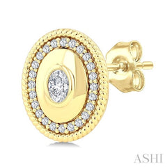 1/3 Ctw Open Window Oval and Round Cut Golden Glow Diamond Fashion Stud Earring in 14K Yellow Gold