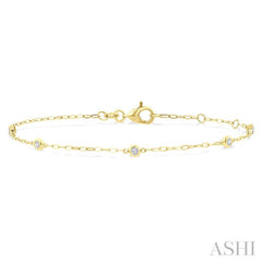 1/6 Ctw Round Cut Diamond Paperclip Station Bracelet in 14K Yellow Gold