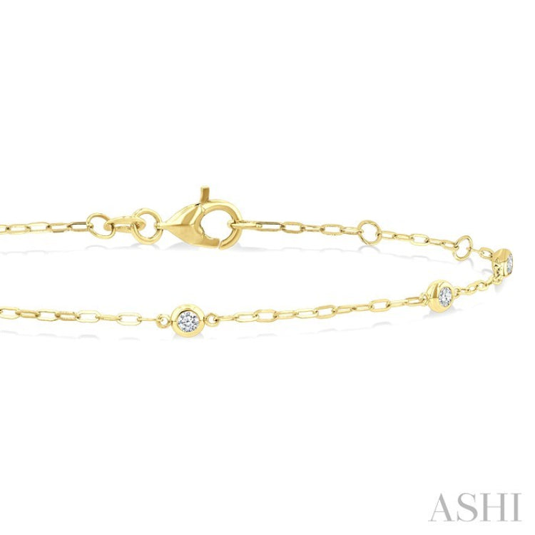 1/6 Ctw Round Cut Diamond Paperclip Station Bracelet in 14K Yellow Gold
