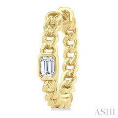 1/3 Ctw Bezel Set Emerald Cut Diamond Curb Link Fashion Hoop Earring in 14K Yellow Gold