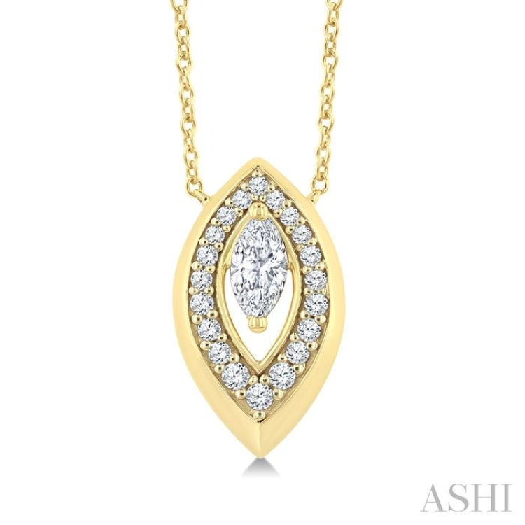 1/3 Ctw Open Window Marquise and Round Cut Golden Glow Diamond Fashion Pendant With Chain in 14K Yellow Gold