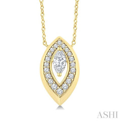 1/3 Ctw Open Window Marquise and Round Cut Golden Glow Diamond Fashion Pendant With Chain in 14K Yellow Gold