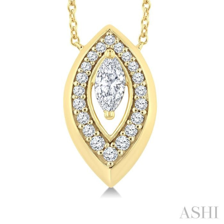 1/3 Ctw Open Window Marquise and Round Cut Golden Glow Diamond Fashion Pendant With Chain in 14K Yellow Gold