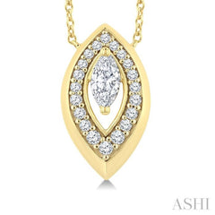 1/3 Ctw Open Window Marquise and Round Cut Golden Glow Diamond Fashion Pendant With Chain in 14K Yellow Gold