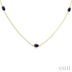 4x3 MM Oval Cut Sapphire Precious Station Necklace in 14K Yellow Gold