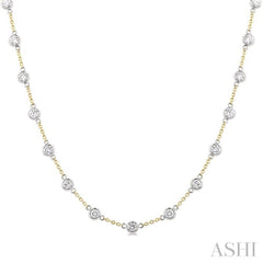 3 Ctw Bezel Set Round Cut Diamond Station Necklace in 14K Yellow and White Gold