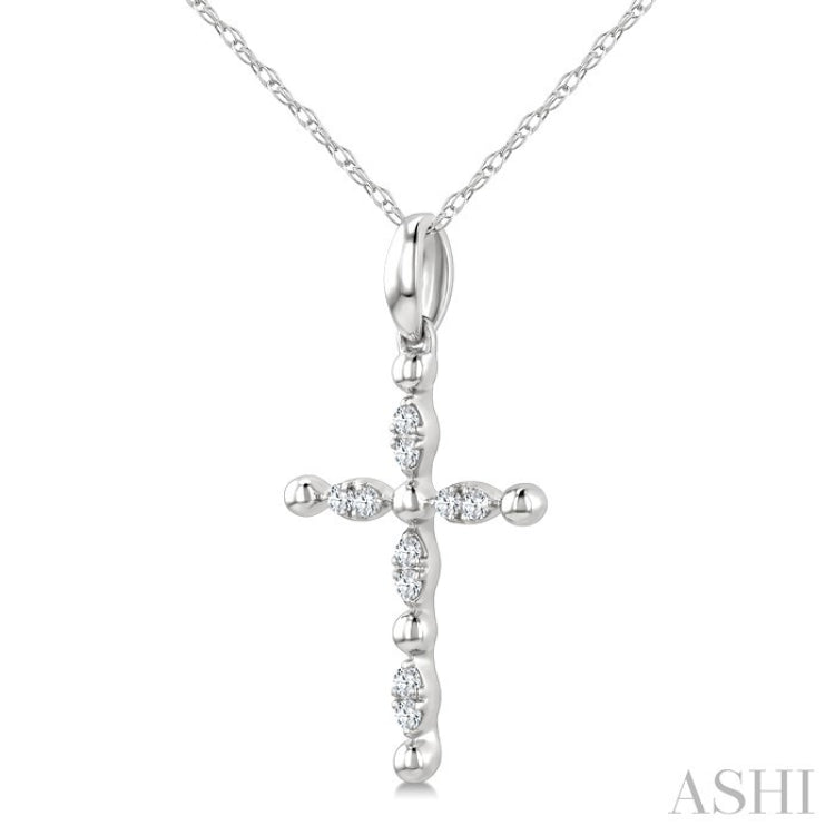 1/20 Ctw Cross Marquise and Ball Bead Motif Round Cut Diamond Fashion Pendant With Chain in 10K White Gold