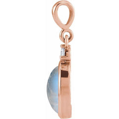 14K Rose Gold 6x4 mm Natural Rainbow Moonstone & .015 CT Natural Diamond Pendant