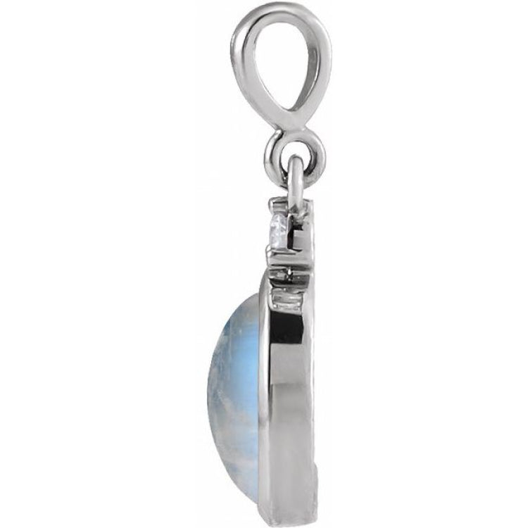 14K White Gold 8x6 mm Natural Rainbow Moonstone & .03 CT Natural Diamond Pendant