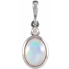 Platinum 8x6 mm Natural Ethiopian Opal & .03 CT Natural Diamond Pendant