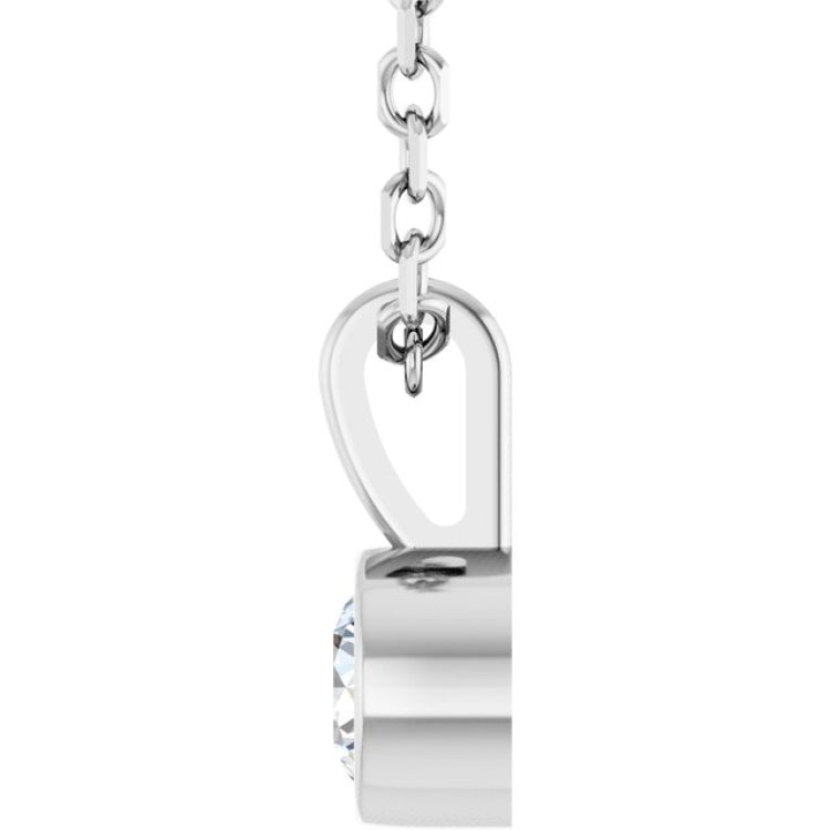 14K White Gold 1/10 CT Natural Diamond Bezel-Set Solitaire 16-18" Necklace