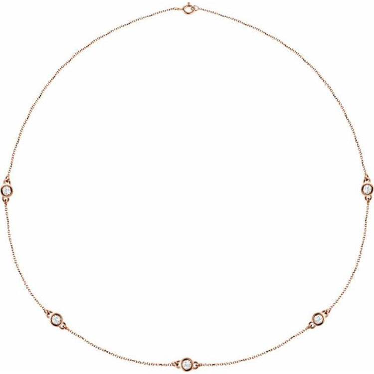14K Rose Gold 1 CTW Lab-Grown Diamond 5-Station 18" Necklace
