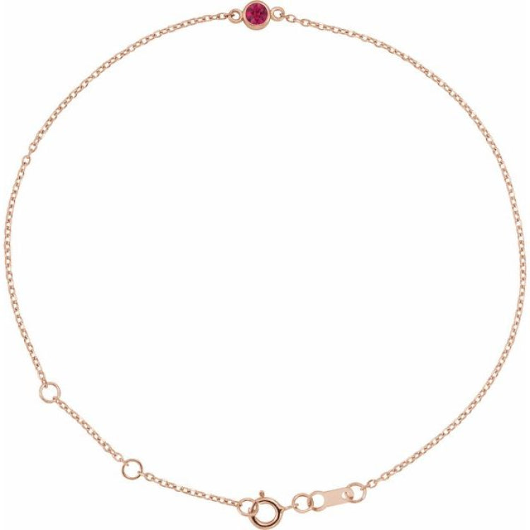 14K Rose Gold Lab-Grown Ruby Bezel-Set Solitaire 6 1/2-7 1/2" Bracelet