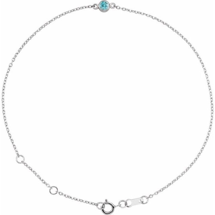 14K White Gold Natural Blue Zircon Bezel-Set Solitaire 6 1/2-7 1/2" Bracelet