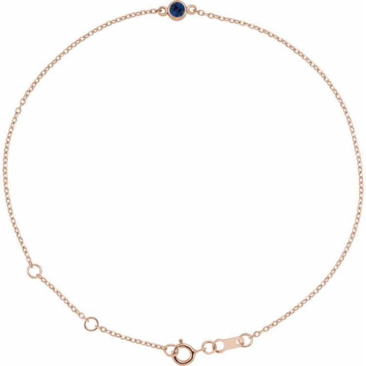 14K Rose Gold Lab-Grown Blue Sapphire Bezel-Set Solitaire 6 1/2-7 1/2" Bracelet