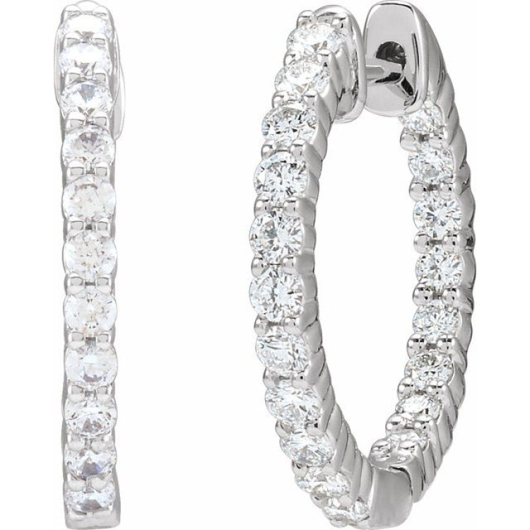 14K White Gold 3/4 CTW Lab-Grown Diamond Inside-Outside Hinged 17.2 mm Hoop Earrings