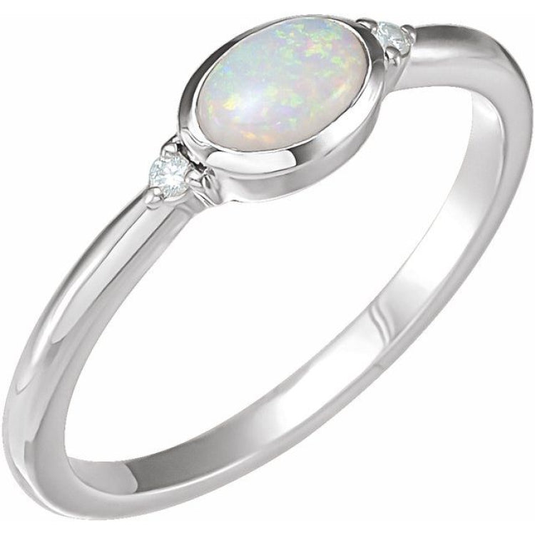 14K White Gold Natural Ethiopian Opal & .03 CTW Natural Diamond Ring