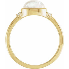 14K Yellow Gold Natural Rainbow Moonstone & .03 CTW Natural Diamond Ring