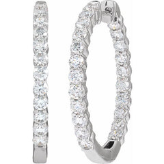 14K White Gold 3 CTW Natural Diamond Inside-Outside Hinged 30 mm Hoop Earrings