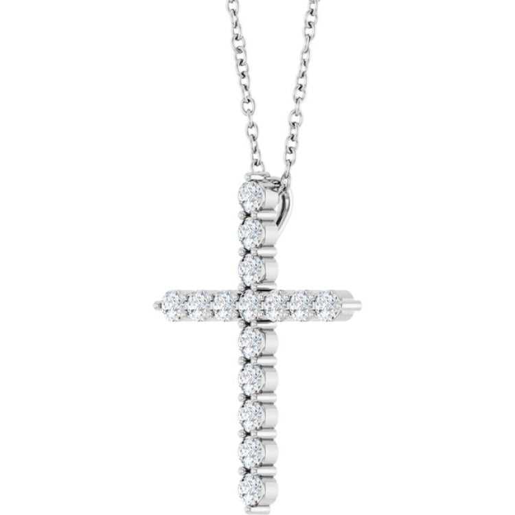 Platinum 1/2 CTW Natural Diamond Cross 16-18" Necklace