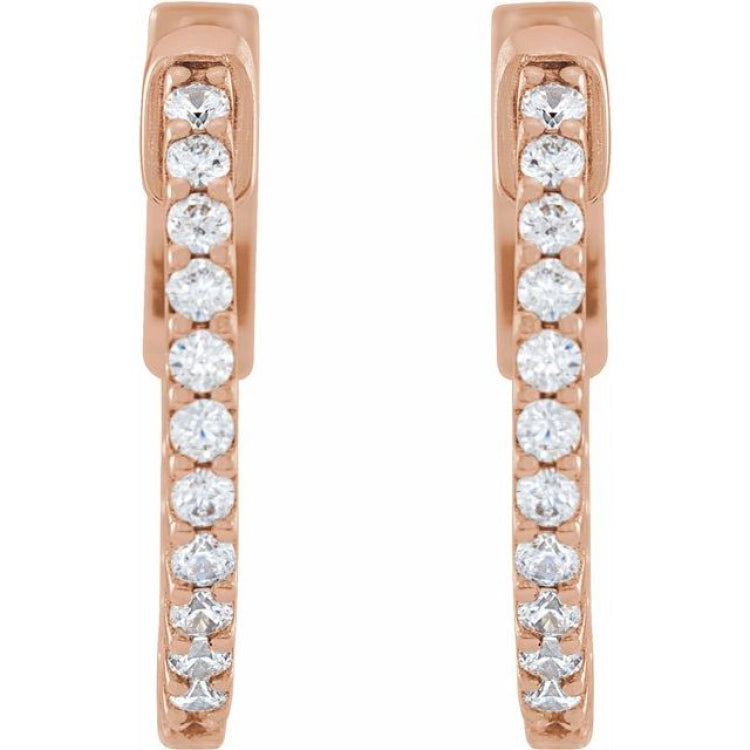 14K Rose Gold 1/3 CTW Natural Diamond Inside-Outside 15.5 mm Hinged Hoop Earrings