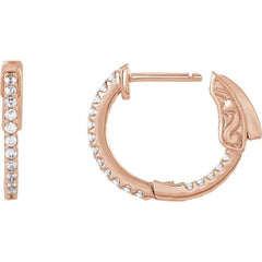 14K Rose Gold 1/3 CTW Natural Diamond Inside-Outside 15.5 mm Hinged Hoop Earrings