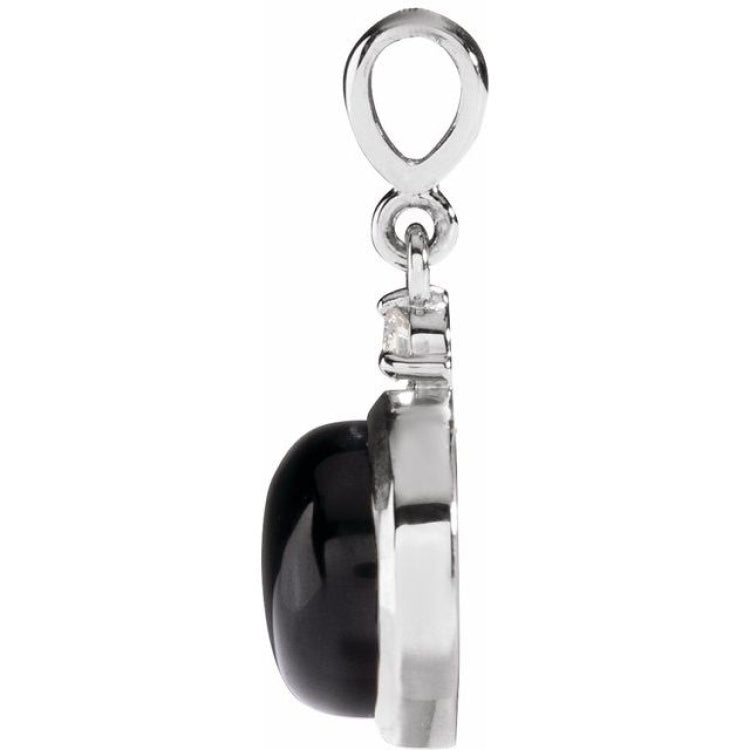 14K White Gold 6 mm Natural Black Onyx & .03 CT Natural Diamond Cabochon Pendant