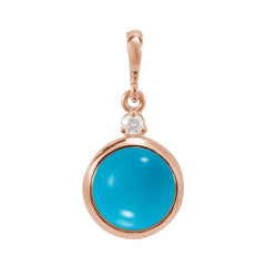 14K Rose Gold 6 mm Natural Turquoise & .03 CT Natural Diamond Pendant
