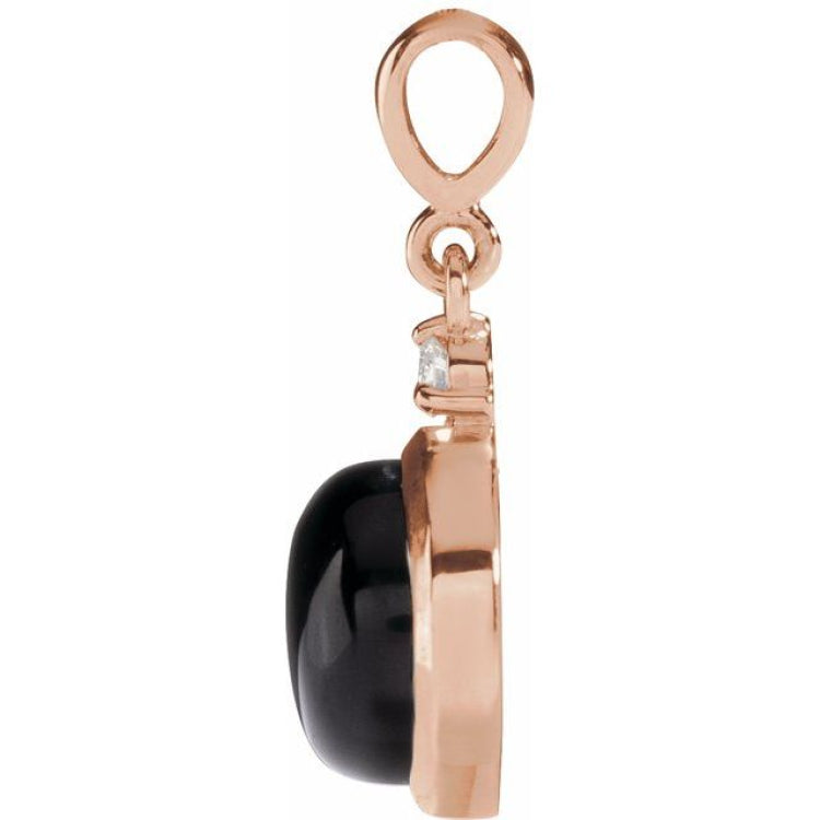 14K Rose Gold 6 mm Natural Black Onyx & .03 CT Natural Diamond Cabochon Pendant