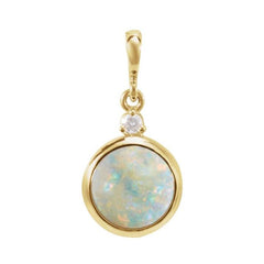 14K Yellow Gold 6 mm Natural White Opal & .03 CT Natural Diamond Pendant