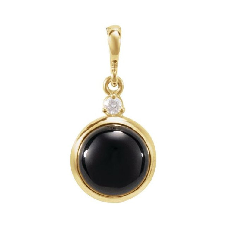 14K Yellow Gold 6 mm Natural Black Onyx & .03 CT Natural Diamond Cabochon Pendant