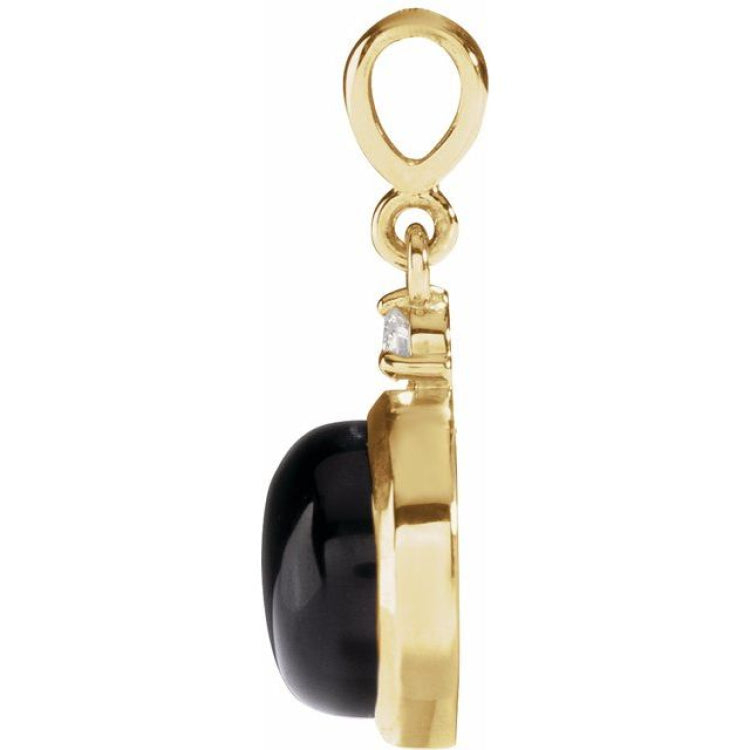 14K Yellow Gold 6 mm Natural Black Onyx & .03 CT Natural Diamond Cabochon Pendant