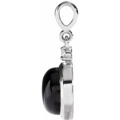 14K White Gold 8 mm Natural Black Onyx & .03 CT Natural Diamond Cabochon Pendant