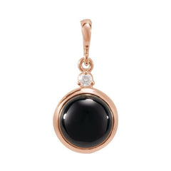 14K Rose Gold 8 mm Natural Black Onyx & .03 CT Natural Diamond Cabochon Pendant