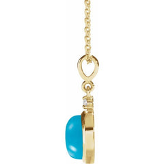 14K Yellow Gold 6 mm Natural Turquoise & .03 CT Natural Diamond Cabochon 16-18" Necklace