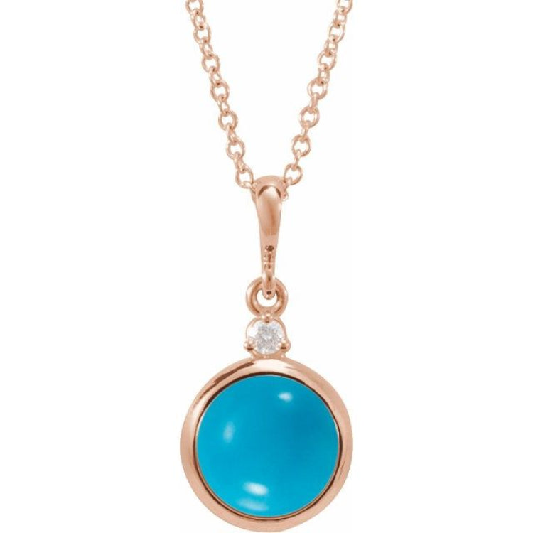 14K Rose Gold 6 mm Natural Turquoise & .03 CT Natural Diamond Cabochon 16-18" Necklace