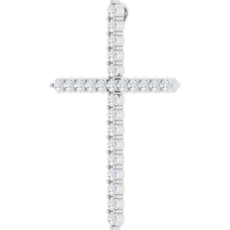 14K White Gold 1 CTW Natural Diamond Cross Pendant