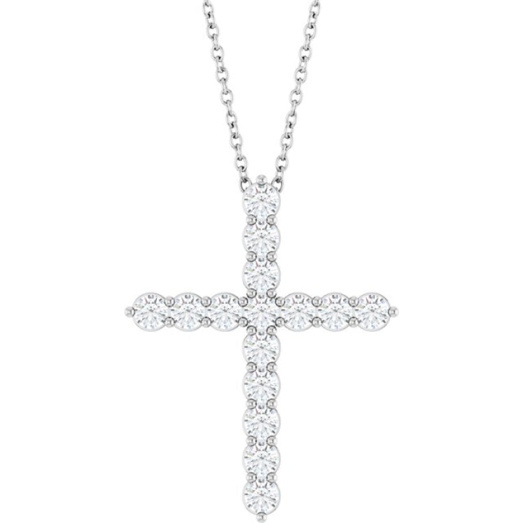 Sterling Silver 3/4 CTW Natural Diamond Cross 16-18" Necklace