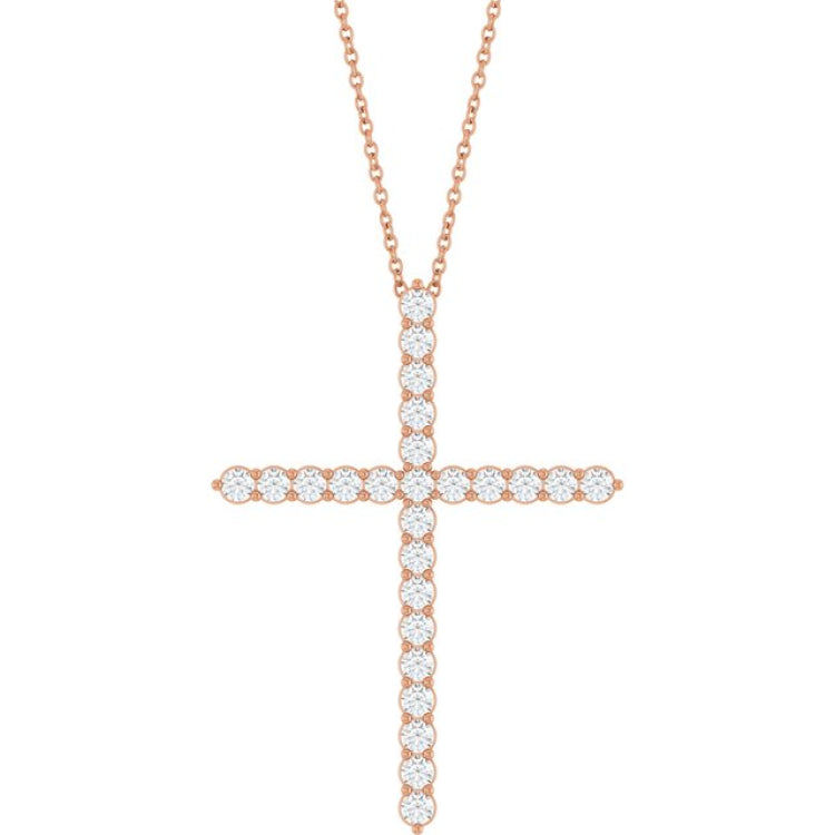 14K Rose Gold 1 CTW Natural Diamond Cross 16-18" Necklace