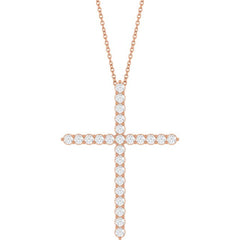 14K Rose Gold 1 CTW Natural Diamond Cross 16-18" Necklace