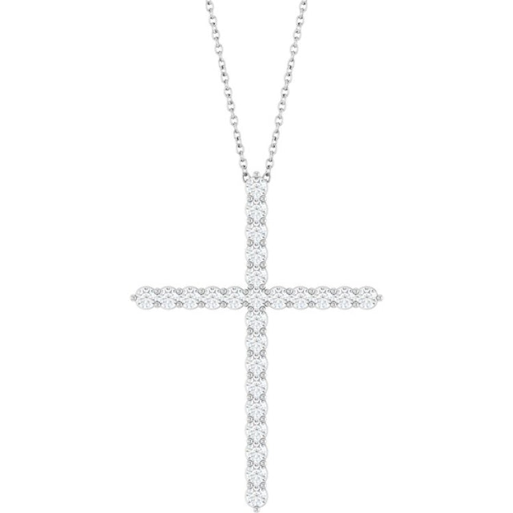 14K White Gold 1 CTW Natural Diamond Cross 16-18" Necklace