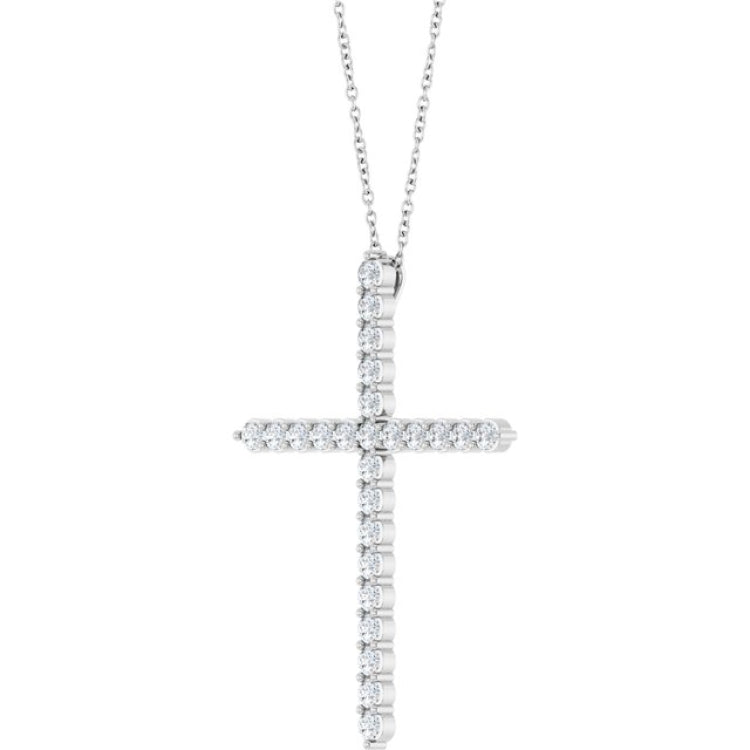 14K White Gold 1 CTW Natural Diamond Cross 16-18" Necklace