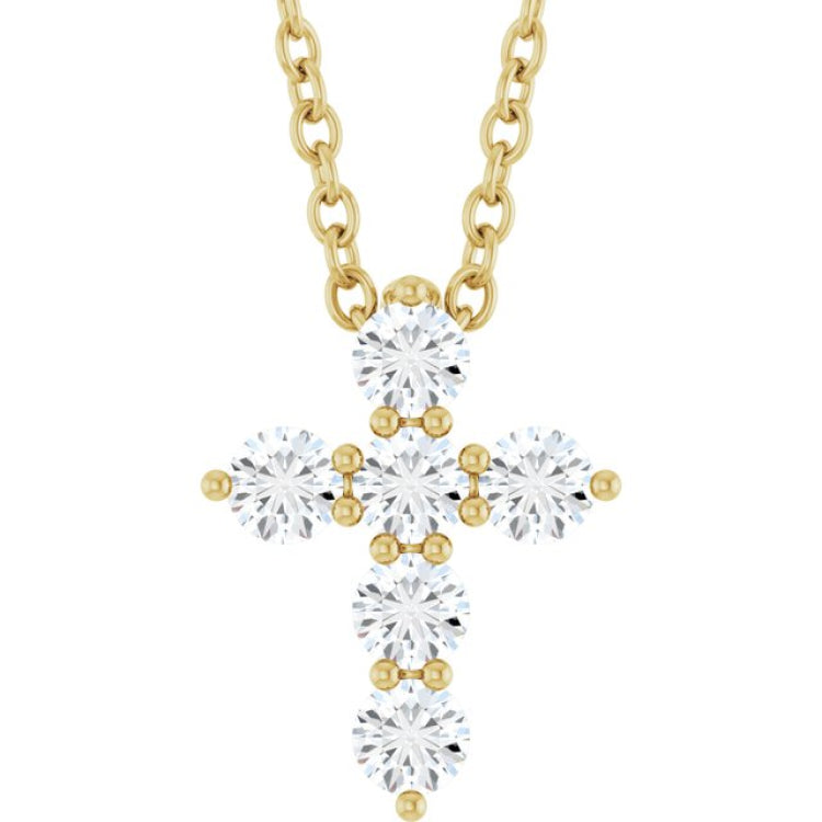 14K Yellow Gold 1/4 CTW Lab-Grown Diamond Cross 16-18" Necklace